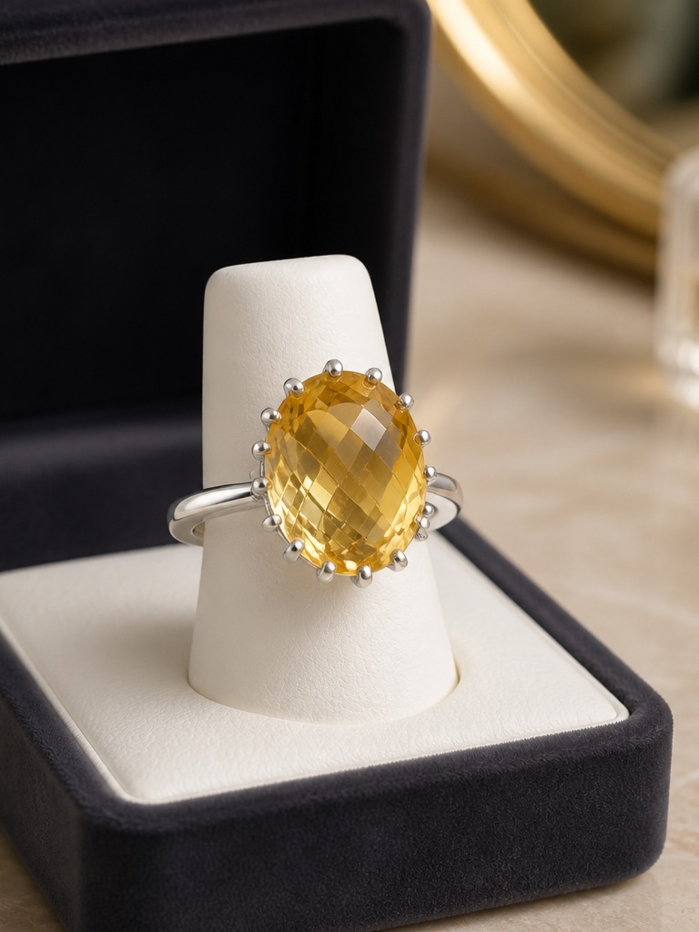 Yellow Faceted Citrine Gem stone Sterling Silver Ring - Women's Jewelry
